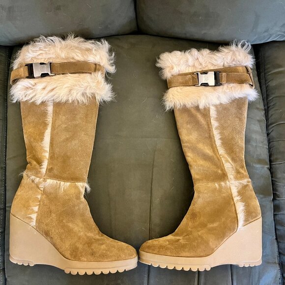 Coach Sharma Wedge Boots, Suede and Shearling, Size 8.5 - Picture 1 of 16